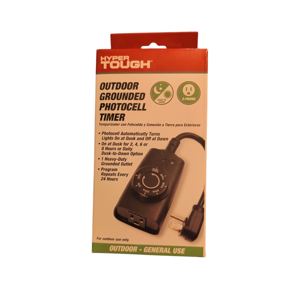 Hyper Tough Outdoor Photocell Timer Black Grounded Dusk to Dawn HTH2062 1-Outlet